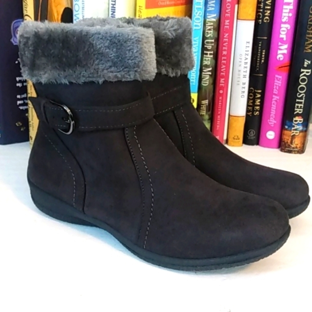 ALPINE WOODS GRAY FAUX FUR ANKLE BOOTS SIZE 7 NWOT